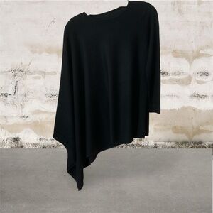 One arm sweater / poncho with asymmetric hem, Black, Premium Knit, Size Large